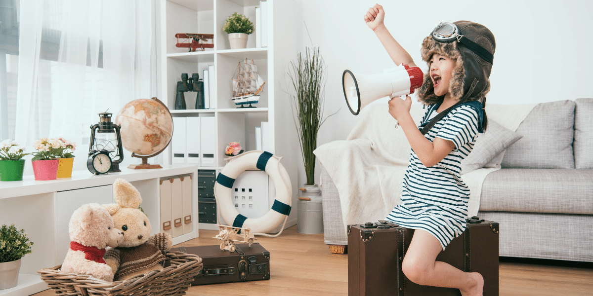 Kid playing with megaphone