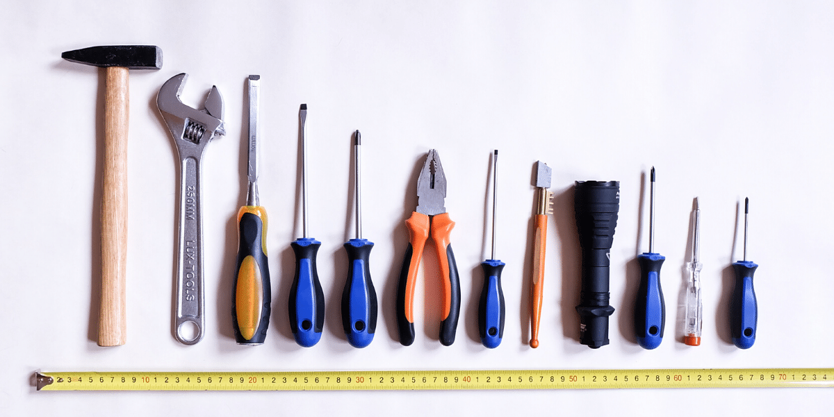 Tools of all sizes in a row