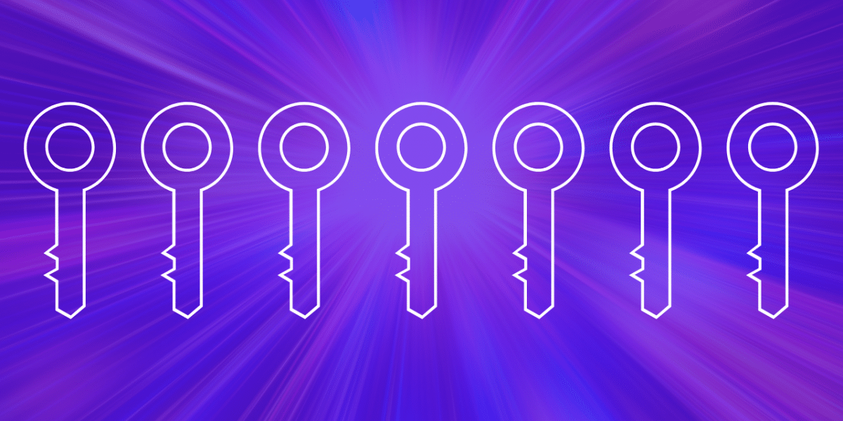seven keys on purple background