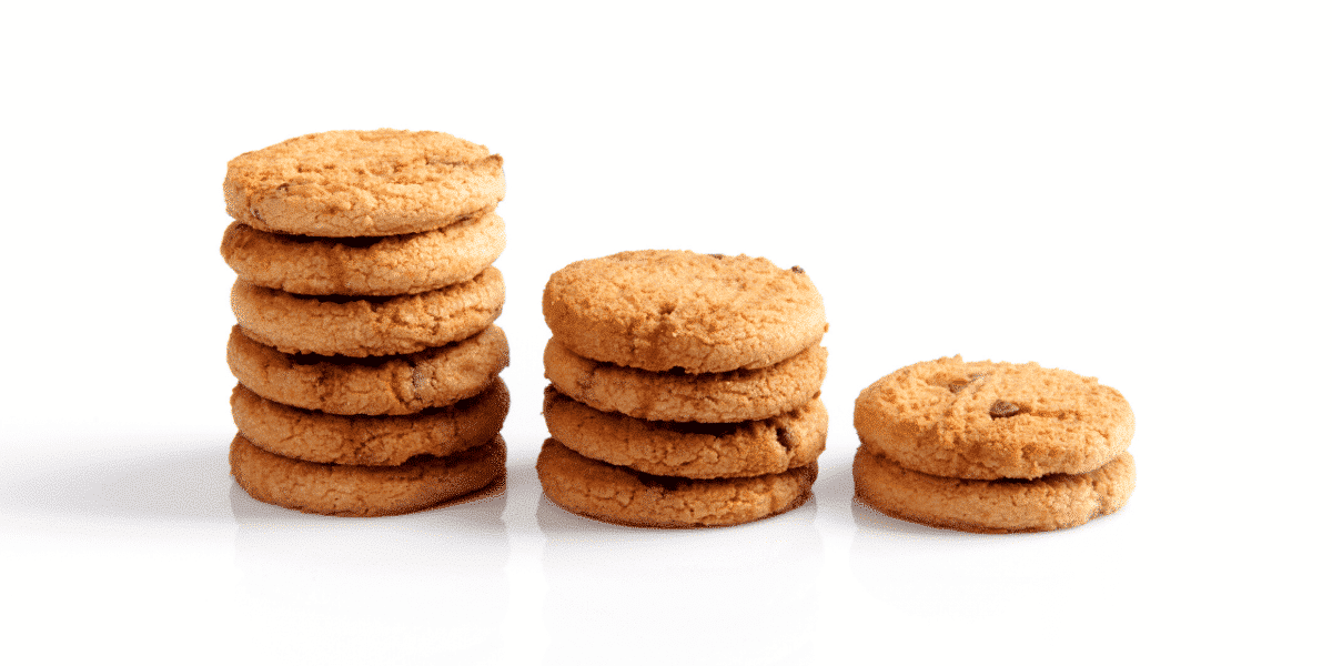 Stacks of cookies in a row