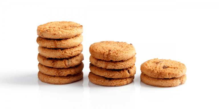 Stacks of cookies in a row