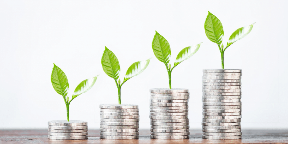 small plant buds growing from stacks of coins