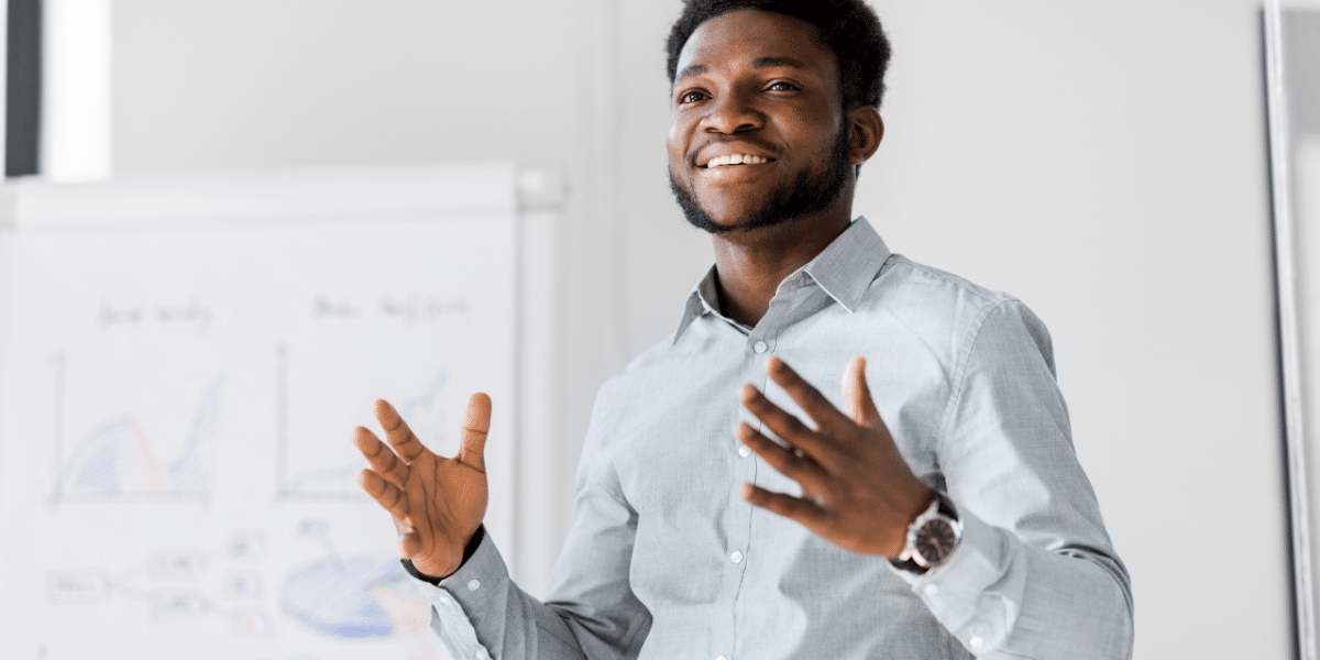 man delivering speech