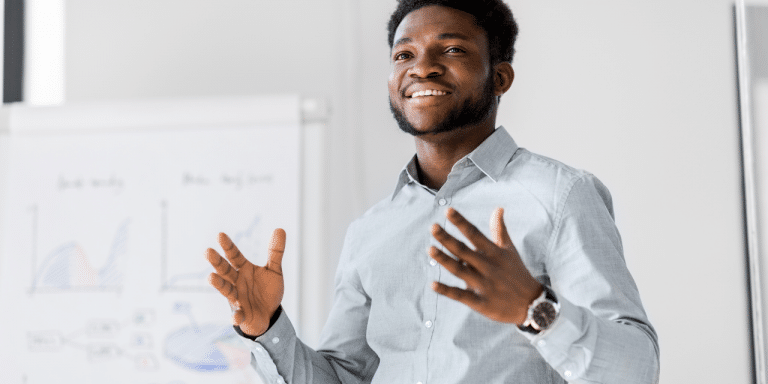man delivering speech