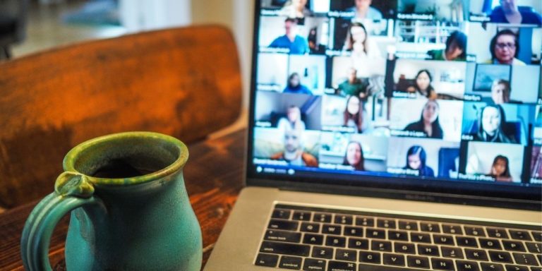 Remote workers at an online meeting