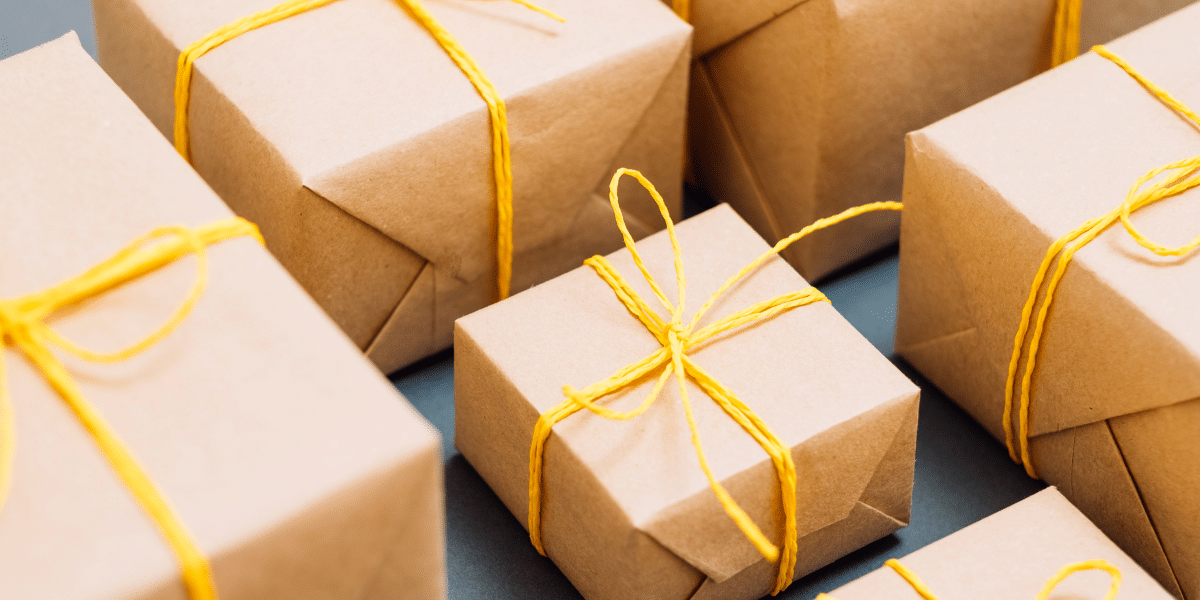 packages gift wrapped with yellow string