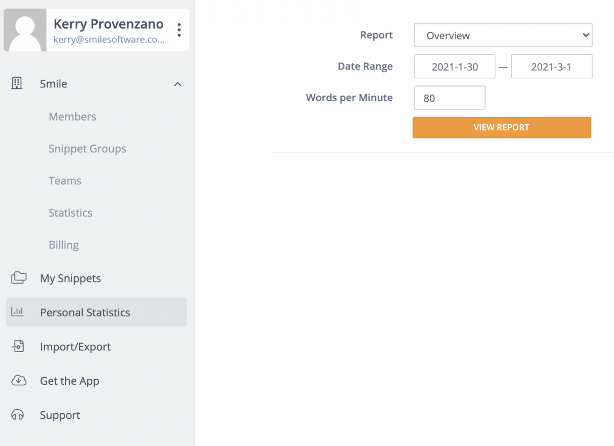 Showing how to insert a date range for an overview of statistics