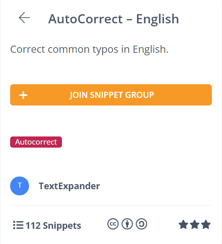 AutoCorret-English is one of many TextExpander Public Groups