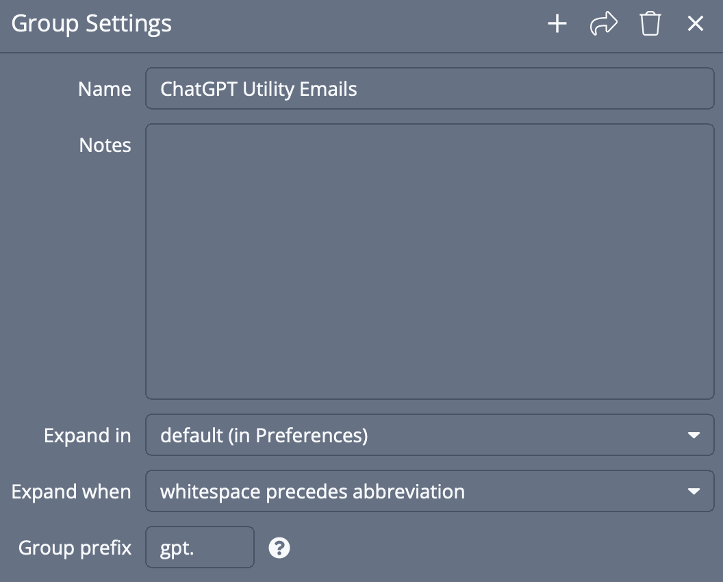 Setting up the Group Prefix for our ChatGPT customer service Snippets.