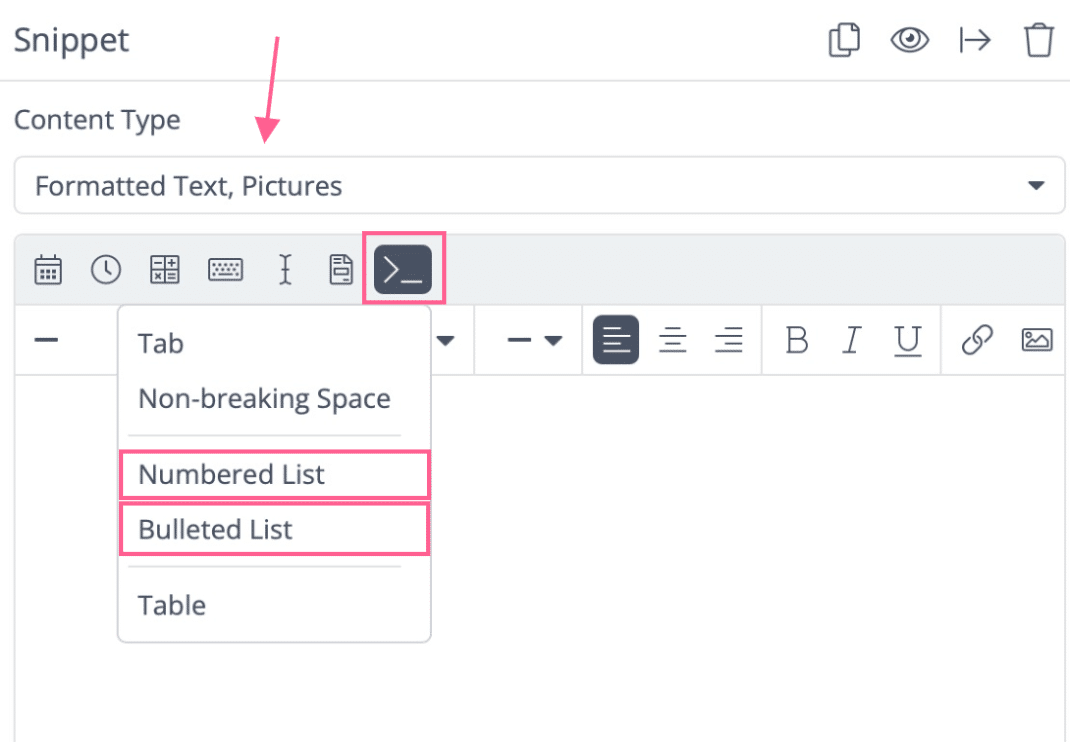 Creating a Bulleted List or Numbered List