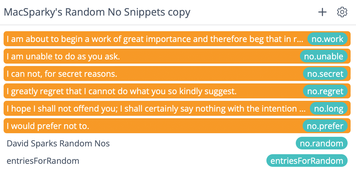 Selecting the random responses Snippets to delete them