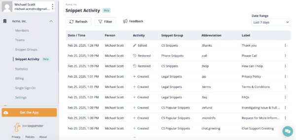 Tracking Snippet Changes with Snippet Activity