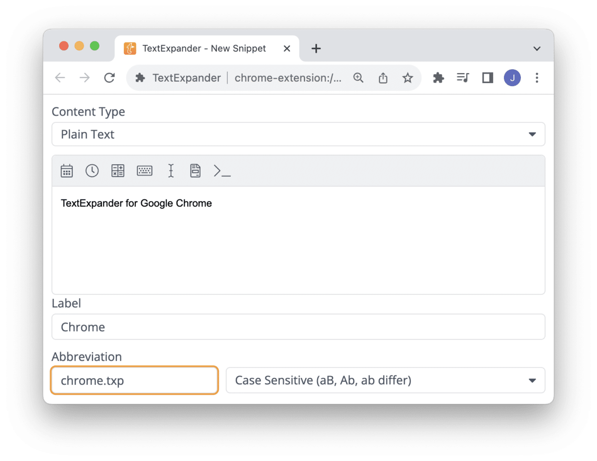 Creating a Snippet in the new TextExpander for Google Chrome