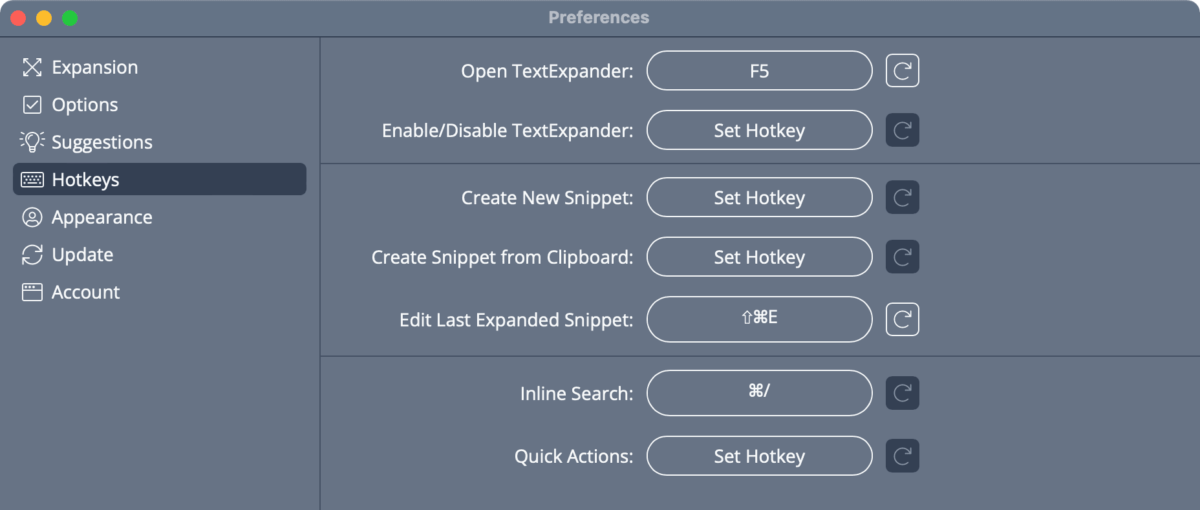 TextExpander keyboard shortcuts