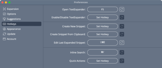 TextExpander keyboard shortcuts