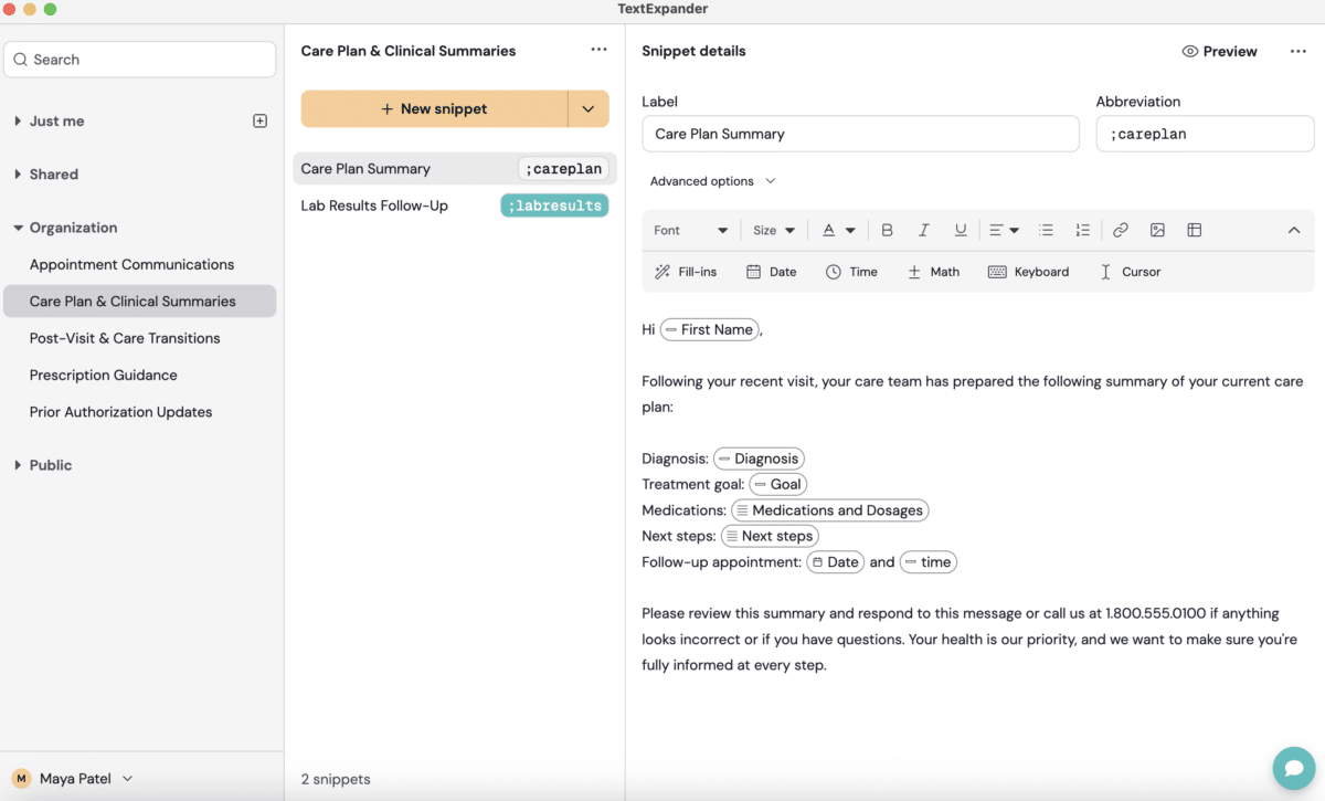 Screenshot of the new TextExpander Snippet editor