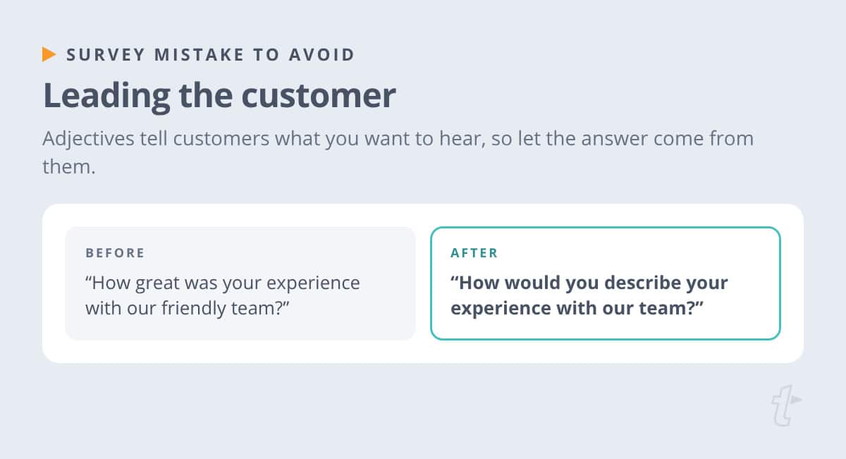 Before-and-after example rewriting a leading question about a friendly team as a neutral question