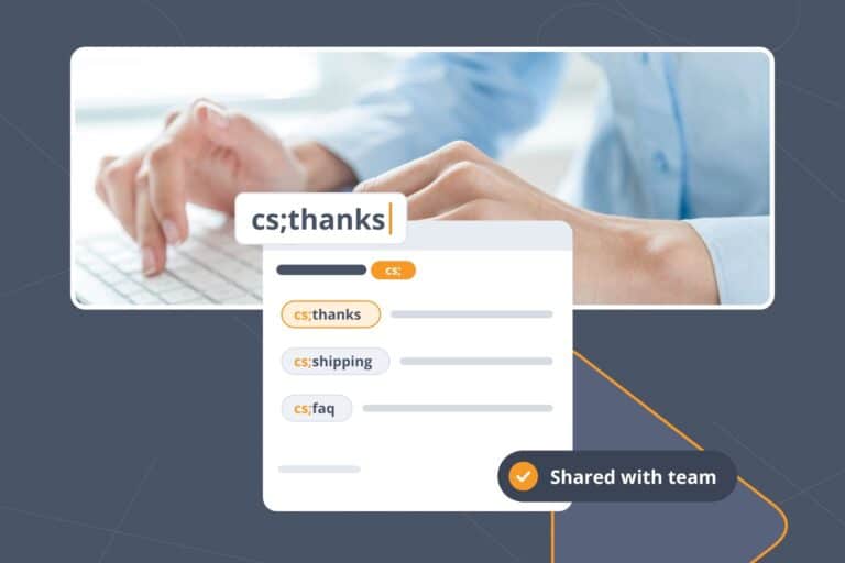 Snippet group prefixes example: a shared group using the cs; prefix, with cs;thanks, cs;shipping and cs;faq Snippets for team sharing.