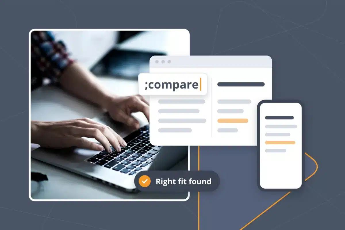 Comparing Text Blaze vs TextExpander: hands typing on a laptop, with the same Snippet shown on desktop and a phone.