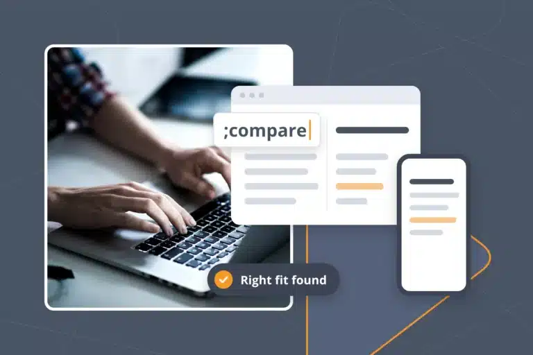 Comparing Text Blaze vs TextExpander: hands typing on a laptop, with the same Snippet shown on desktop and a phone.